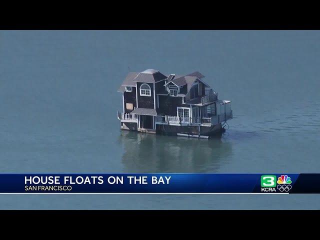 Entire house is seen floating on San Francisco Bay