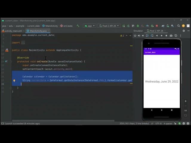 How to set up the current date in Android Studio