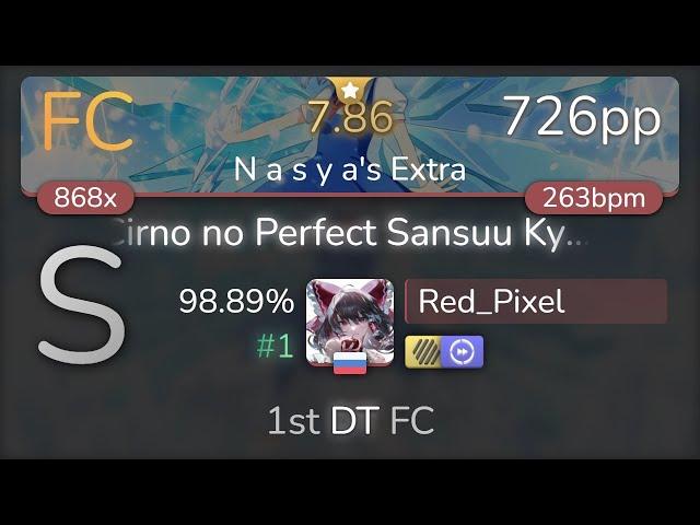 Red_Pixel | IOSYS - Cirno no Perfect Sansuu Kyoushitsu [N a s y a's] +HDDT 98.89% {#1 726pp FC} osu!