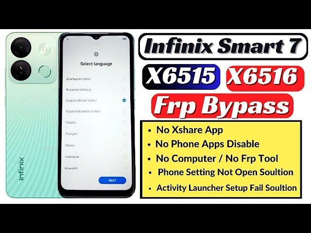 Infinix Smart 7 Frp Bypass Android 12 2024 | Infinix X6516 X6515 Gmail Account Bypass without pc