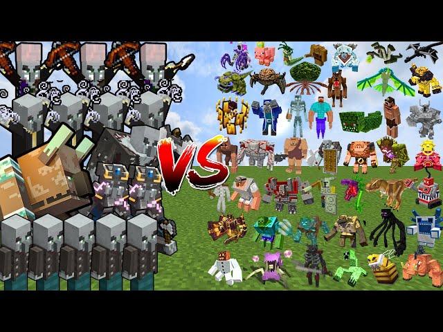 UPGRADED ILLAGER RAID vs 500 MOST POWERFUL MOBS