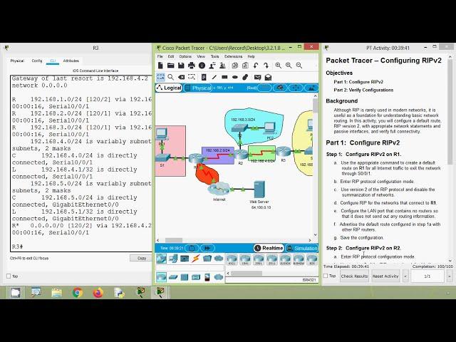 3.2.1.8 Packet Tracer v7.2 - Configuring RIPv2