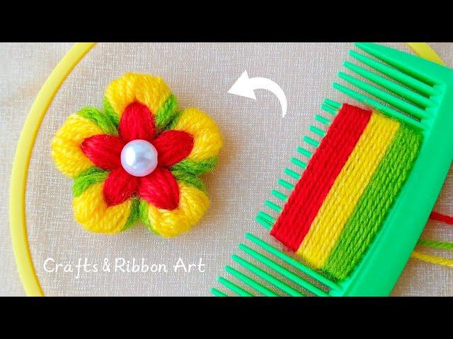  Super Easy Woolen Flower Making Trick with Hair Comb - You will Love It - DIY Woolen Flowers