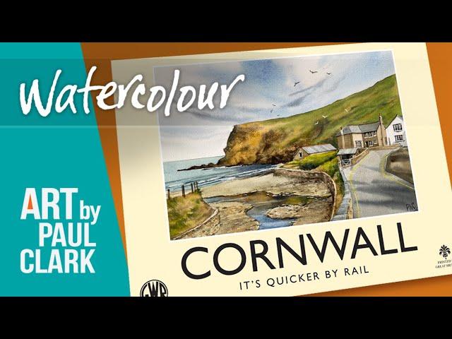 How to Paint a Watercolour Cornish Scene Railway Poster.