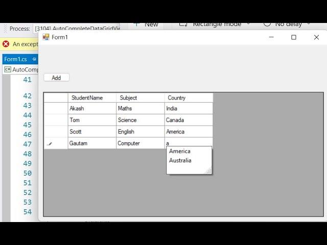 Auto complete in DataGridView TextBox Cell in C# (Code)
