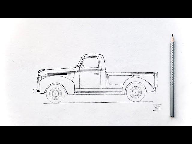 Как нарисовать машину пикап Форд поэтапно | Видео урок | How to Draw a Old Ford Truck