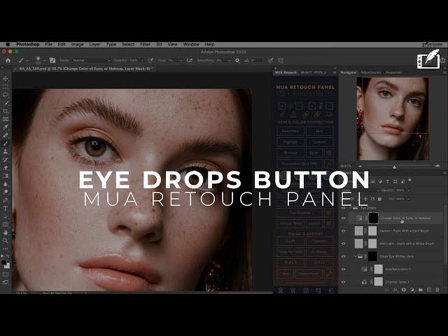 Retouching Eyes with the Eye Drops Button on the MUA Retouch Panel