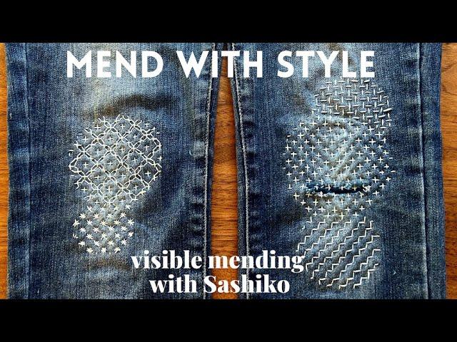 Sashiko Visible mending - mend with style. Sashiko stitching on Denim jeans #sashiko #visiblemending