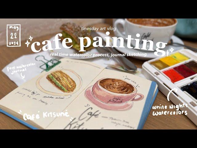 cozy cafe painting session  real time watercolor process, coffee shop ambiance 