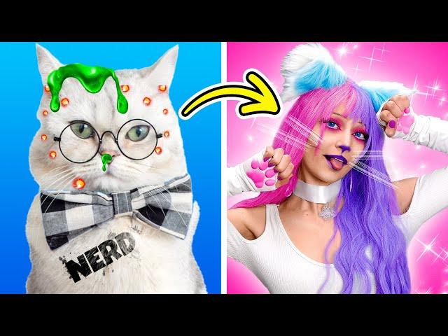 Nerd wished to become a Hello kitty  From nerd to popular cat beauty makeover How to become a cat