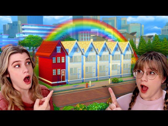 can we build a fully RED townhouse in the sims? | rainbow townhouses pt 1