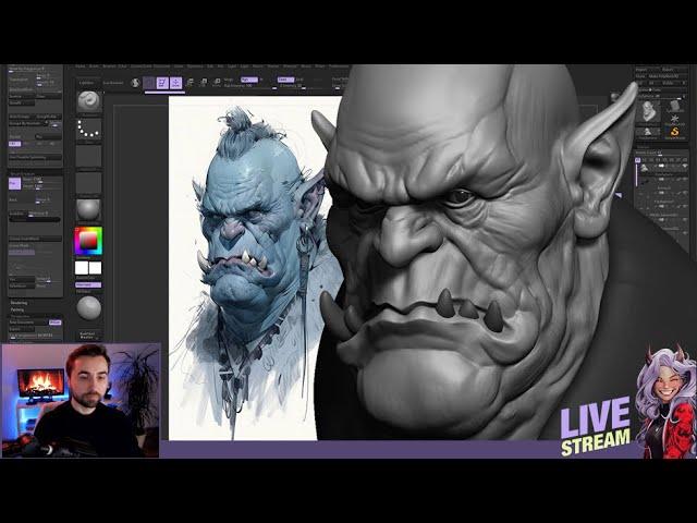 Orc Bust Sculpting Tutorial in ZBrush Live Stream