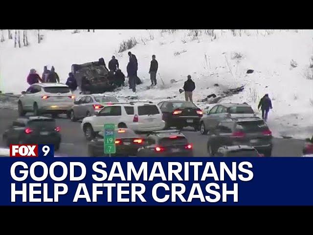 Good Samaritans helps after rollover crash on I-35W in Minneapolis