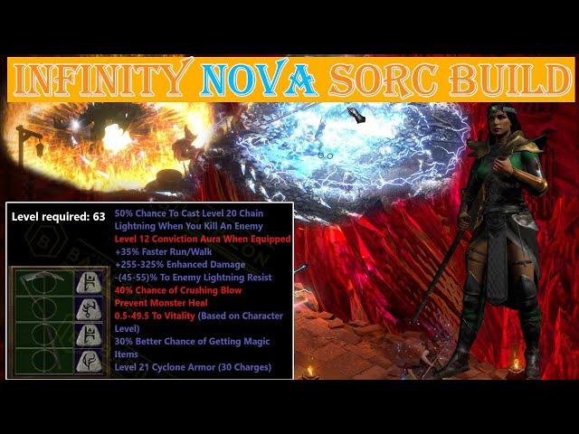 Diablo II Resurrected - Infinity Runeword Nova Lightning Sorceress Build