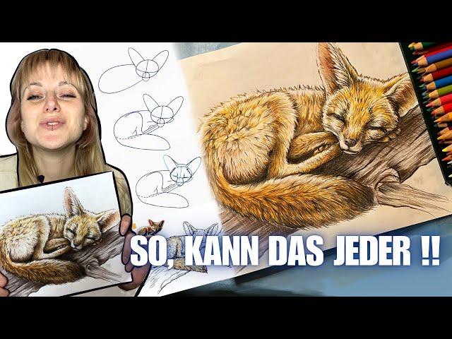 Realistisch Zeichnen mit Polychromos - so kann es wirklich JEDER! Wüstenfuchs - Anfängerfreundlich