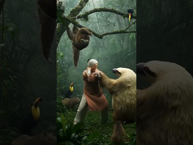 Grandma vs. Sloth – The Slowest Fight in History #funny #epicfighting #kungfugrandma #fyp #sloth