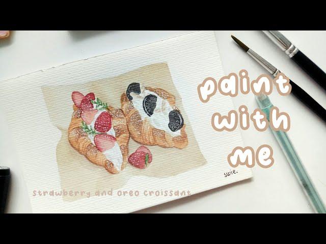 Strawberry & Oreo Croissant Watercolor Food Painting | Paint with Me 58 #food #painting | Indonesia