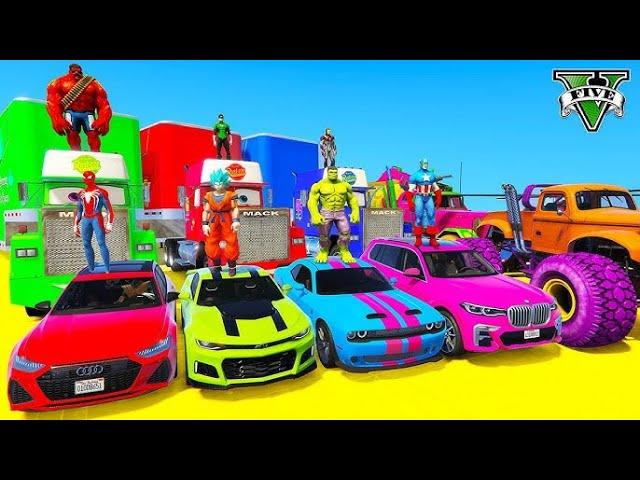 GTA V SPIDER MAN RACING CARS VS GTA 5 SUPERHERO CARS RACE CHALLENGE + MEGA RAMP CAR STUNT GAME PLAY