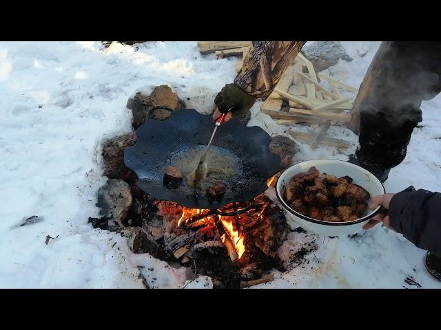 Готовим на садже зимой, в лесу.