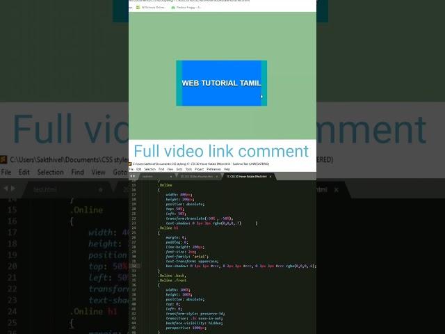 CSS Mouse Hover 3D Rotate Effect - Shorts video - Web Tutorial Tamil || #html #css #website #shorts