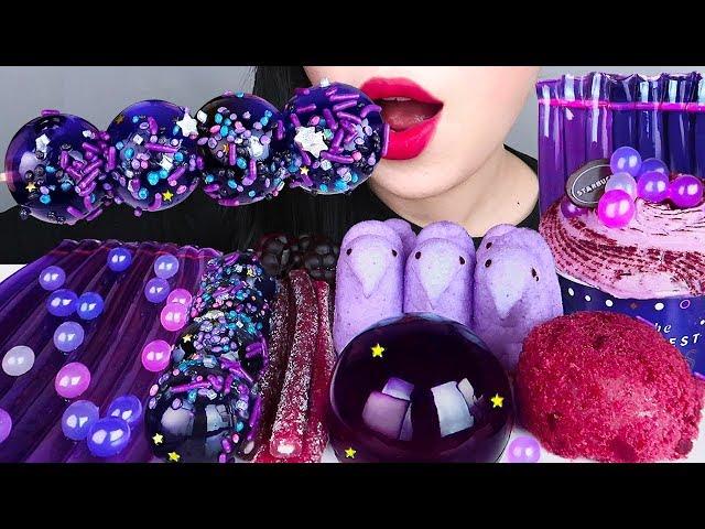 ASMR PURPLE DESSERT *JELLY NOODLES, BTS STARBUCKS, GALAXY CANDY, KYOHO JELLY, GUMMY EATING SOUNDS 먹방