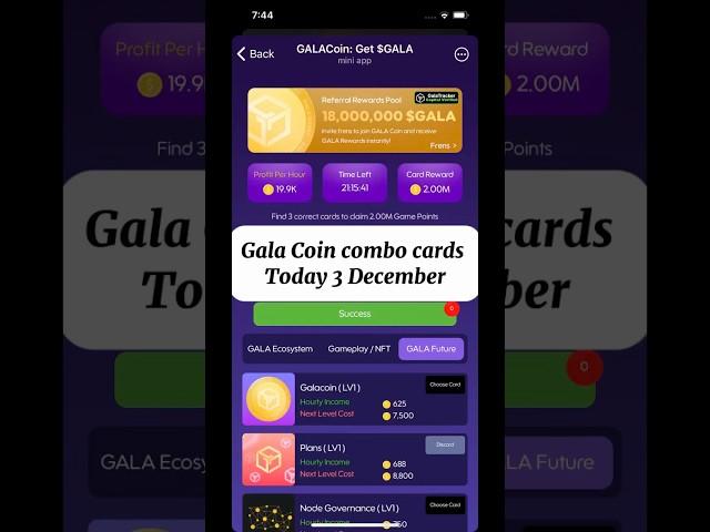 3 December Gala Coin Combo Today $GALA Coin Card Today Gala Coin Daily ComboGala coin combo #shorts