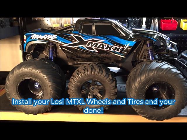 X-Maxx 8s runs on MONSTER 1/5 Losi MTXL Wheel and Tire Mod conversion. How to Video