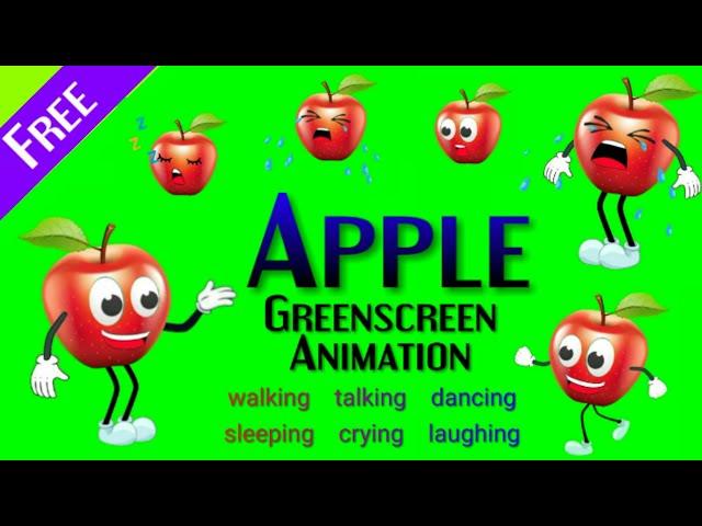 Apple fruit green screen animation cartoon | walking dancing laughing crying talking free all vector