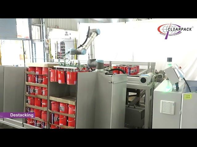 Clearpack | Cobot Depalletizer for Empty Paint Containers on Trays