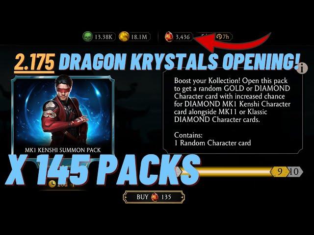 145 X MK1 KENSHI SUMMON PACK OPENING - 2.175 DRAGON KRYSTALS!! | MK Mobile Pack Opening