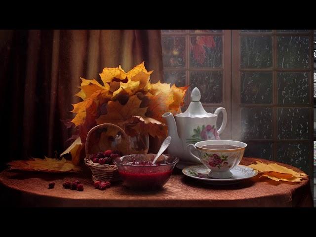 Футаж осень, горячий чай, дождь, Footage autumn, footage fall, background video autumn fall, hot tea