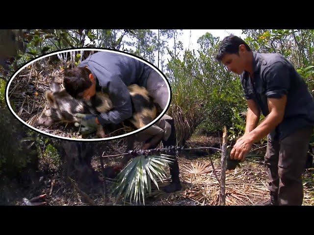 Couple Teams Up for Wilderness Survival: Successful Wild Boar Hunt and Wilderness BBQ Enjoyment