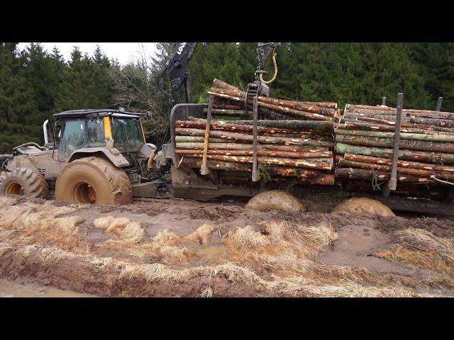 Valtra forestry tractor stuck, wet conditions