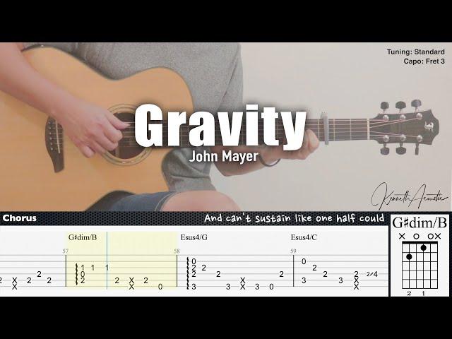 Gravity - John Mayer | Fingerstyle Guitar | TAB + Chords + Lyrics