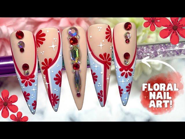 RECREATING A NAIL SET I FOUND ON INSTAGRAM! FLORAL FRENCH TIP NAIL ART TUTORIAL| MADAM GLAM