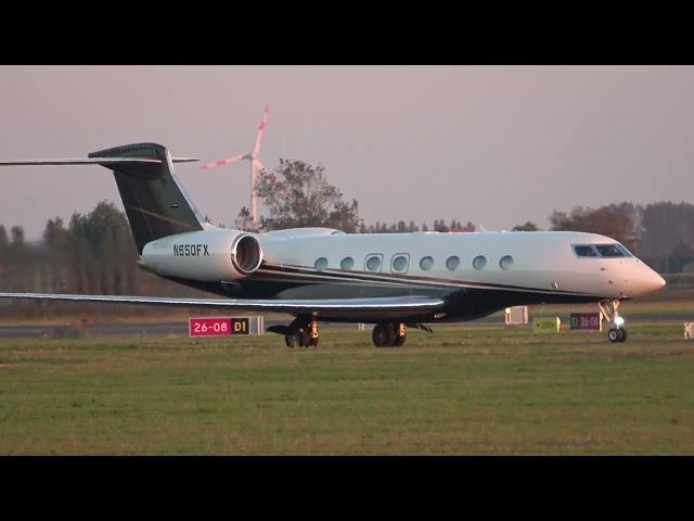 GULFSTREAM G650 . N650FX , soft evening light arrival , EBOS/Ostend Airport