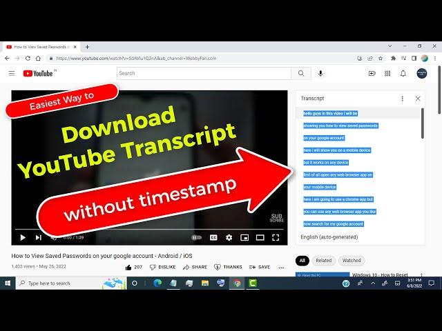 how to download YouTube subtitles as Plain Text without Timestamps