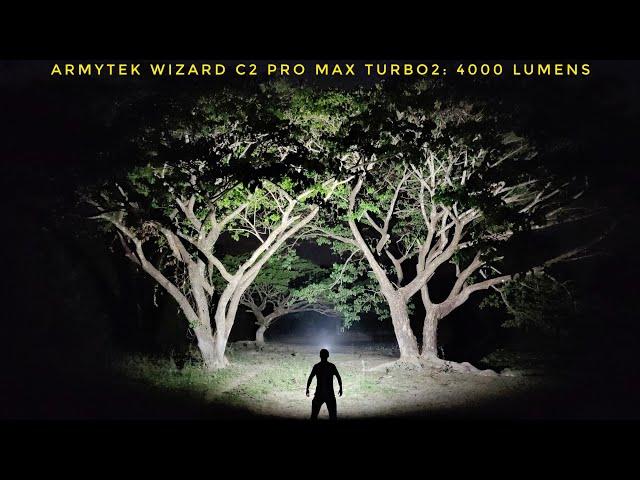 Short VDO Super Bright Headlamp Armytek Wizard C2 Pro Max 4000 lumens in a beautiful forest scene