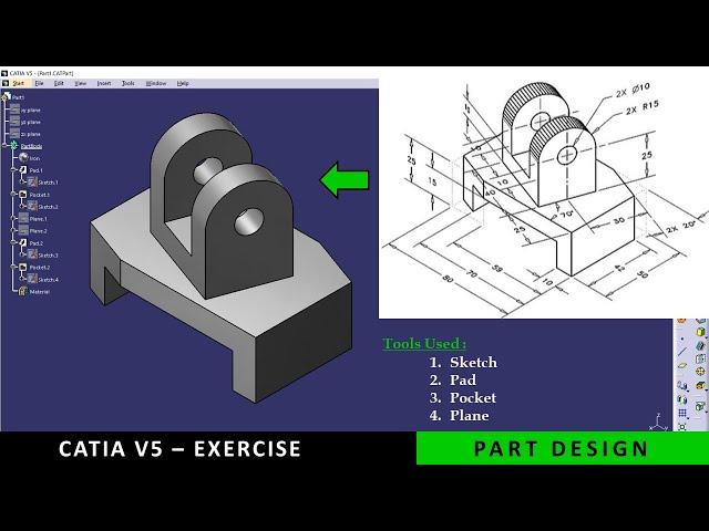 CATIA V5 | Part design tutorial for beginners | Exercise 8