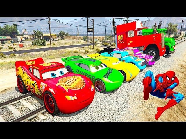 SPIDERMAN McQueen VS MACK Truck Mega CITY Ramp Challenge ! SUPERHERO HULK Disney Cars Race - GTA V