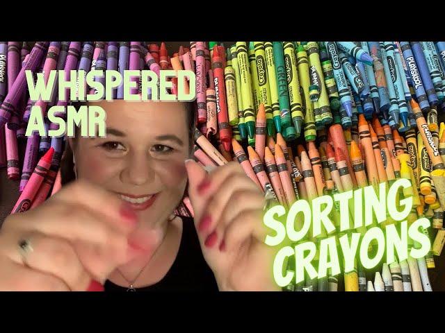 ASMR | Whispered female ASMR sorting and organizing crayons by colour | tapping and sorting