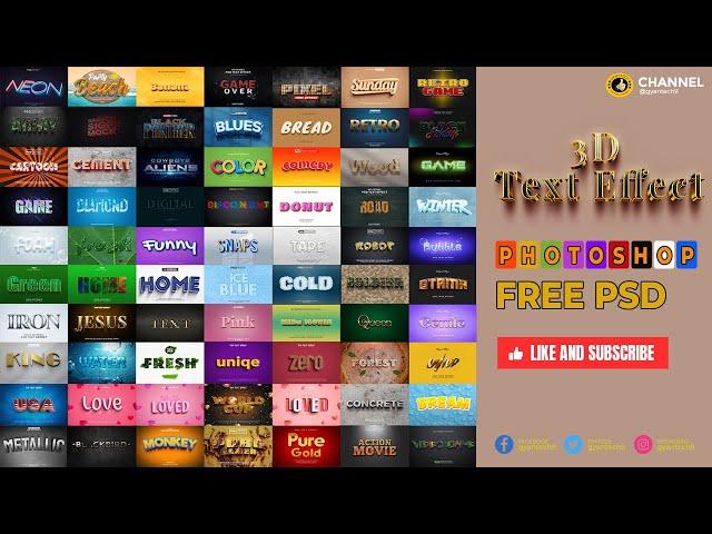 3D Text Effect Collection Psd | Bundle 3D Text Style Effect Collection In Photoshop Template Free