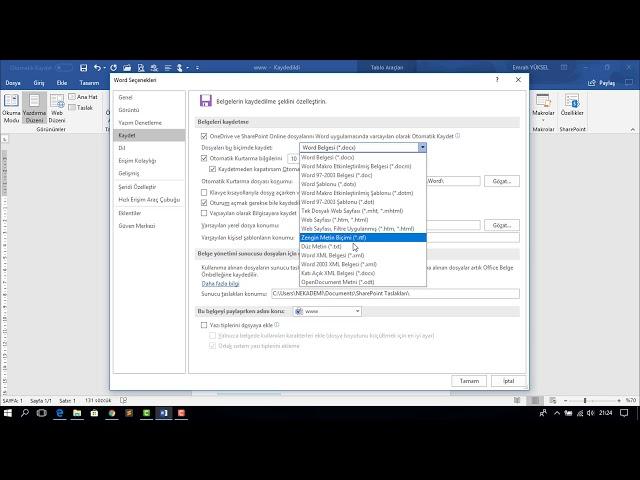 Farklı Kaydetme ve Kaydetme Seçenekleri - - Word Dersleri 2018