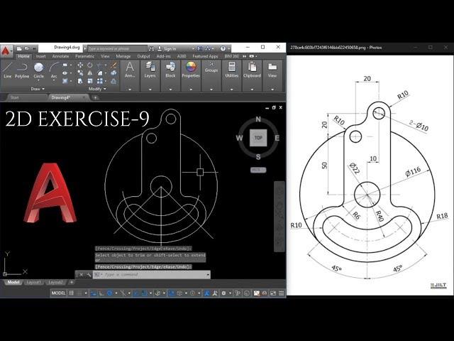 Autocad 2d Practice Drawing for Beginners - Exercise 9 (Basic to advance level )