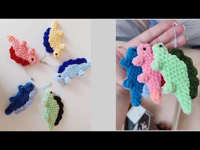 Tutorial mini dino crochet keychain, small crochet dinosaur, dino amigurumi easy and fast