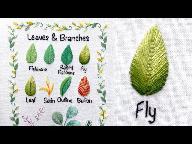 Fly Stitch & Feather Stitch for Leafs 🪡 Embroidery Tutorial for Beginners  Leaves Sampler Page