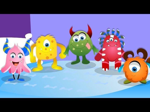 Five Little Monsters | Nursery Rhyme with Lyrics | Halloween Song Kids Tv Nursery Rhymes