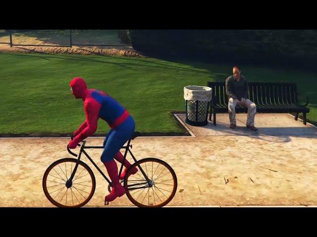 Человек Паук Катается на Велосипеде Spider-Man Riding a Bicycle