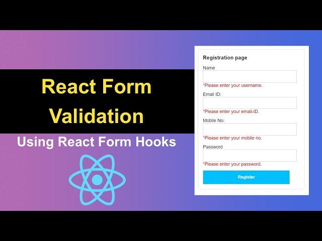 Real-Time Form Validation in React using React Form Hook Registration Form