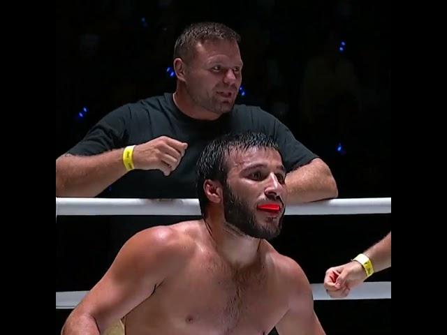 Zaiundin Suleimanov  stops Adilet Mamytov and celebrates with the ONE Heavyweight MMA World Champ!